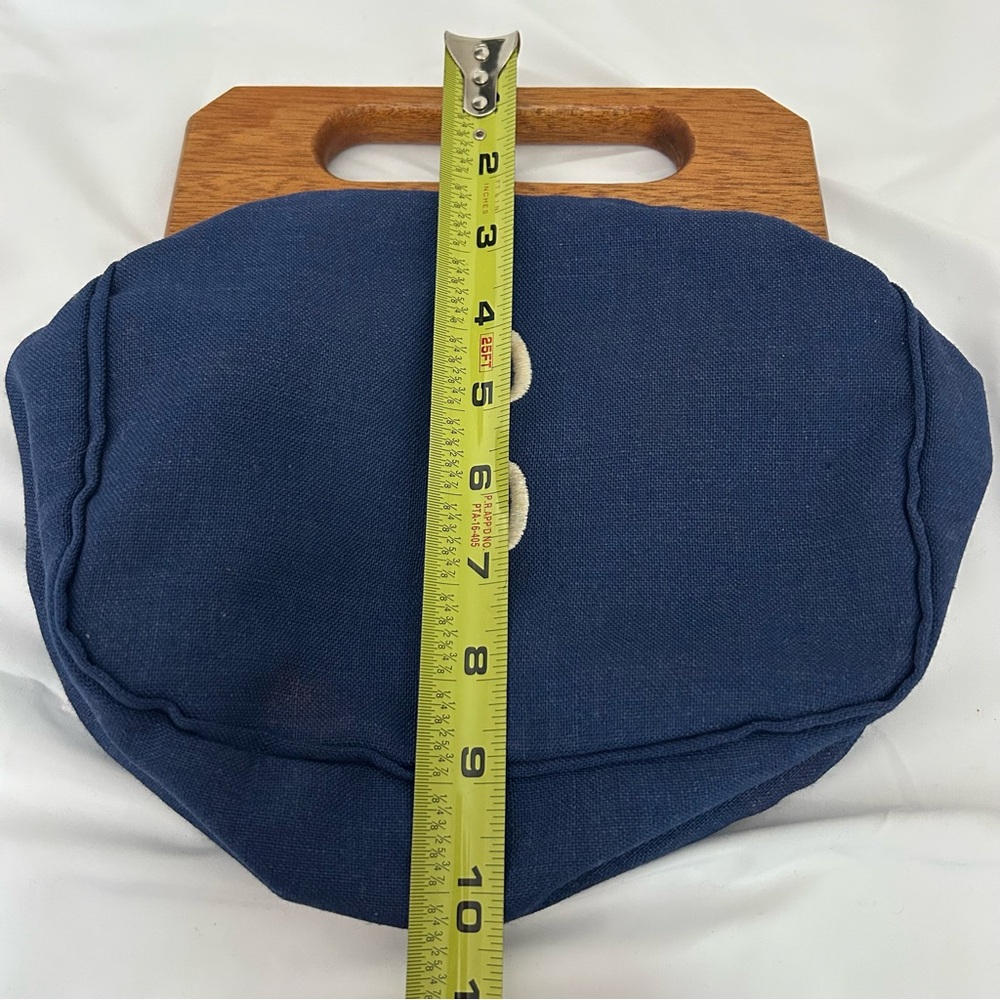Trimingham’s  Bermuda bag Vintage Blue Handbag wood handle Monogram C purse MCM - Picture 6 of 16
